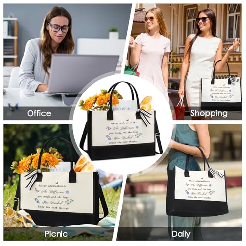 Bolso tote para regalo de jubilación - Bolso de lona inspirador para mujeres, con mensaje personalizado 'Nunca subestimes la diferencia que hiciste y las vidas que tocaste', ideal para Día de Acción de Gracias miniatura 5