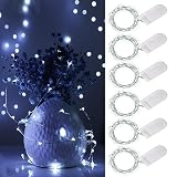 Ostwiki Cool White Fairy Lights Battery Operated String Lights 6 Pack Mini Lights, 20 LED 7ft Twinkle Firefly Starry Lights for DIY Craft Mason Jar Bedroom Wedding Party Table Christmas Decoration