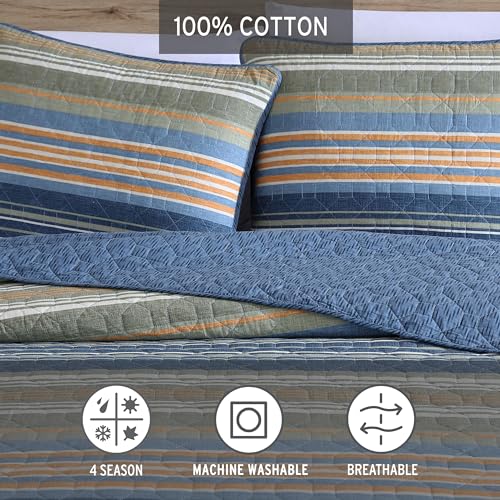 Image of Eddie Bauer - Twin Quilt Set, Reversible Cotton Bedding with Matching Sham, Home Decor for All Seasons (Yakima Green, Twin)