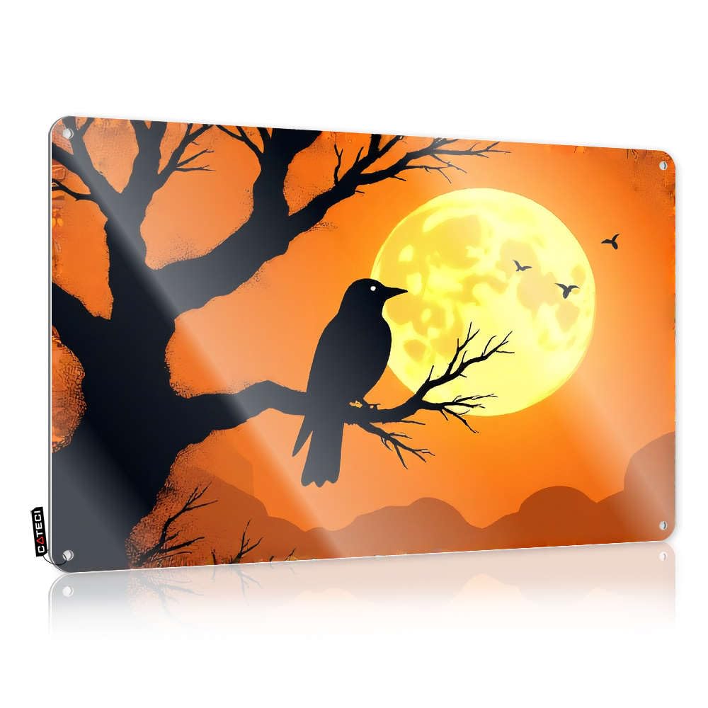 Sujd Colour A Crow Perches On A Branch Under A Full Moon. Decaor Shed Hanging | Small Wall Art Cover Vintage Metal Wall Decor(30X40cm)