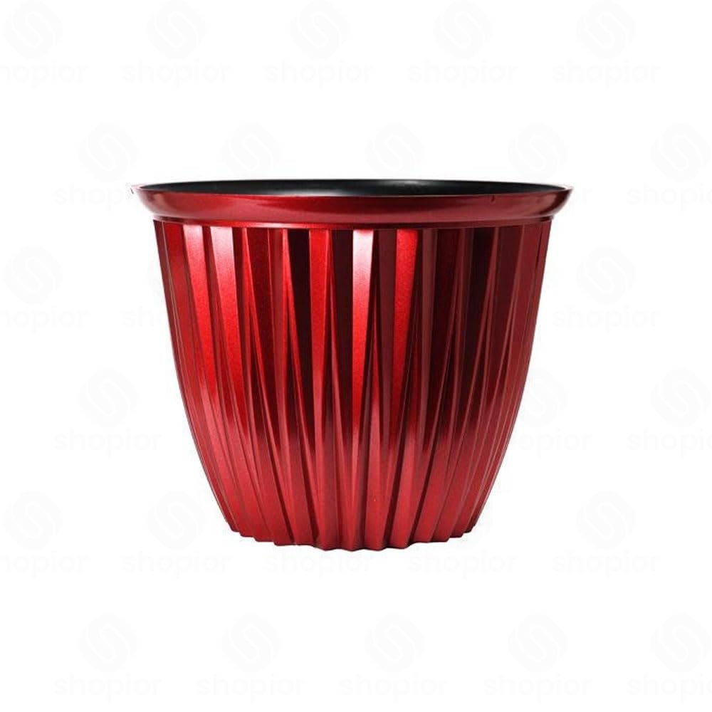 Rodeo Geometric Plastic Plant Pots & Planter – Indoor Outdoor, Lightweight Hanging Baskets, Bowls, Round & Square | Modern Faceted Flower Pot, Decorative Houseplant (38cm Glossy Planter-Red-Pack 1)