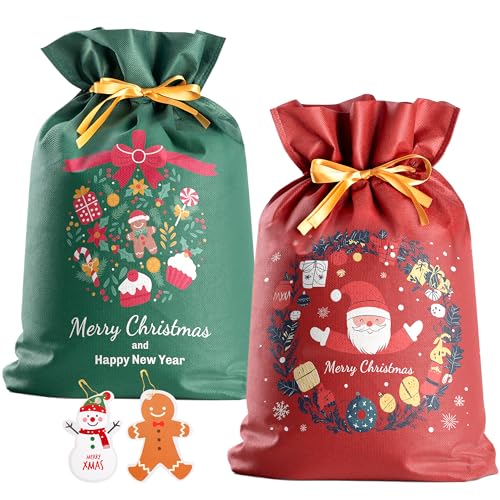 クリスマス ラッピング 袋 プレゼント ギフトバッグ 【Poco'ce掲載・ぬくもり感じるホリデー·ふんわり不織布·リボン付き】 ラッピング 袋 小 大 特大 ギフト袋 贈り物 人気 おしゃれ 収納 お祝い 記念日 結婚式 母の日 父の日 誕生日 バレンタイン (A3-クリスマスの序奏)の画像