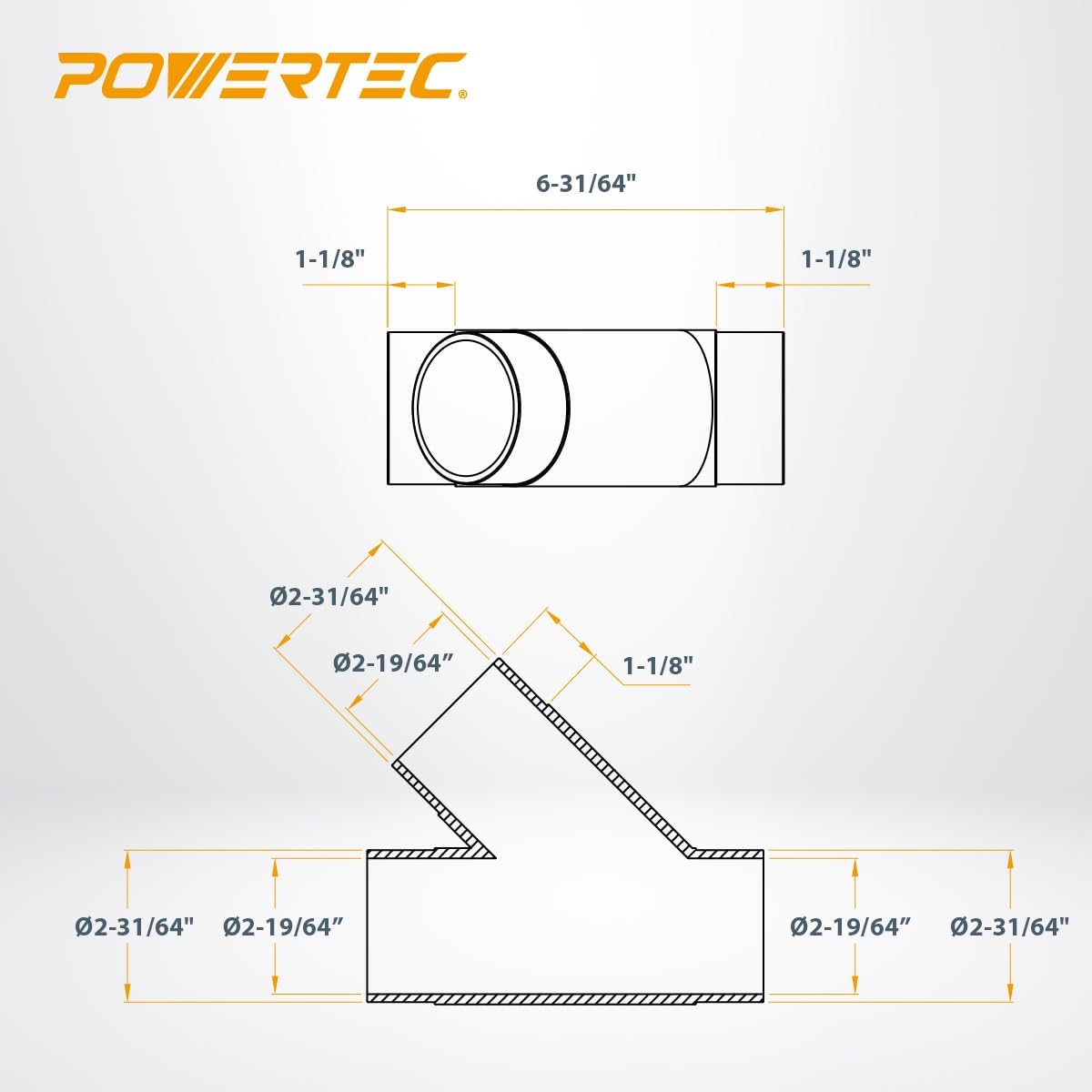 POWERTEC 2-1/2 Inch Clear Y Fitting for 2-1/2 Inch Dust Collection Hose, 2 1/2 Inch Dust Collection Hose Connector Fittings for Dust Collection System, 1 pack (70228)