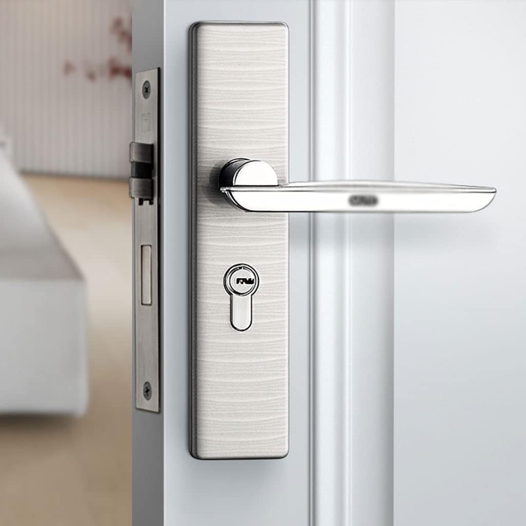 Door Knob Lever Mute Door Lock Door Levers, Door Handle with Key Inside Left and Right for Bedroom Study Room Bathroom Door Lock with Handle (Color : Style B Silver Right Inner)
