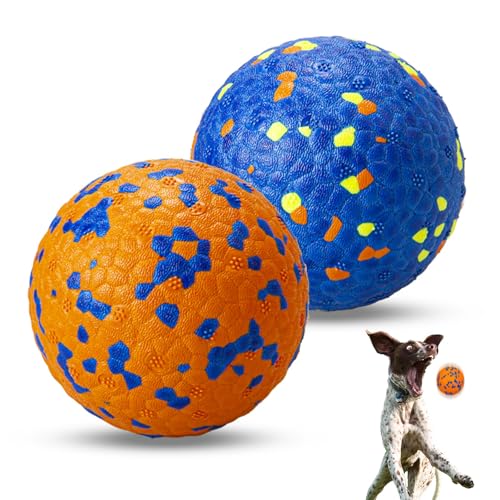 POUPUA 2 Pack Super Bouncy Dog Balls, Fun Indestructible Tennis Balls for Aggressive Chewers, Durable Floating Fetch Toys for Medium and Large Dogs