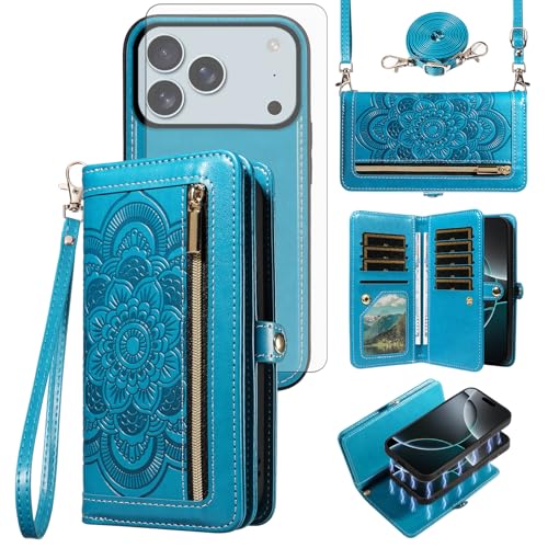 Coque iPhone 17 Pro avec portefeuille zippé amovible et verre trempé