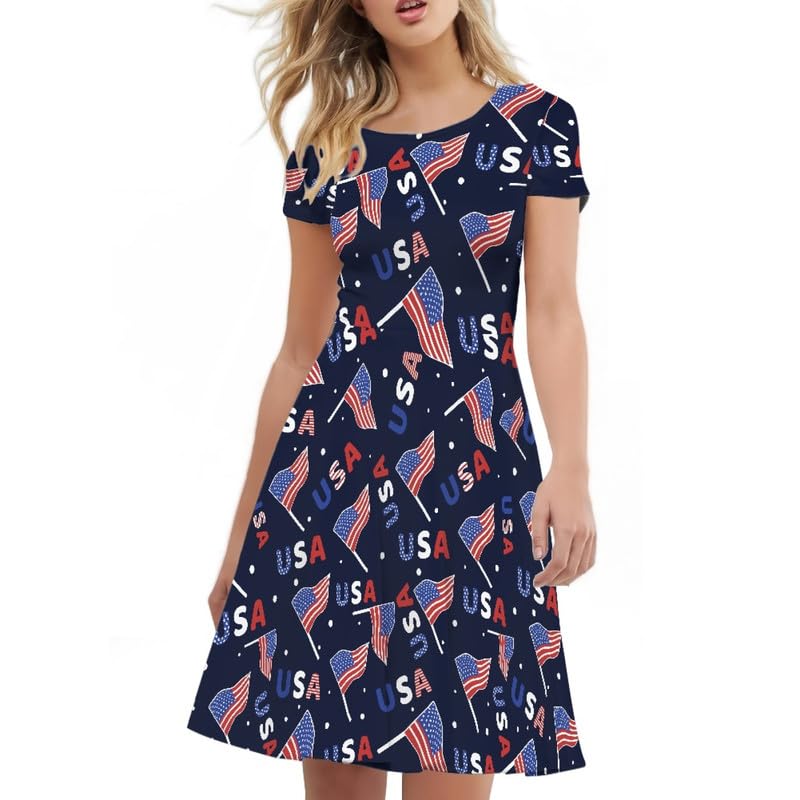 Image of Irisjudy T Shirt Dress for Women Short Sleeve Girls Short Sleeve Dress Plus Size, O Neck Knee Length Midi Dress for Ladies