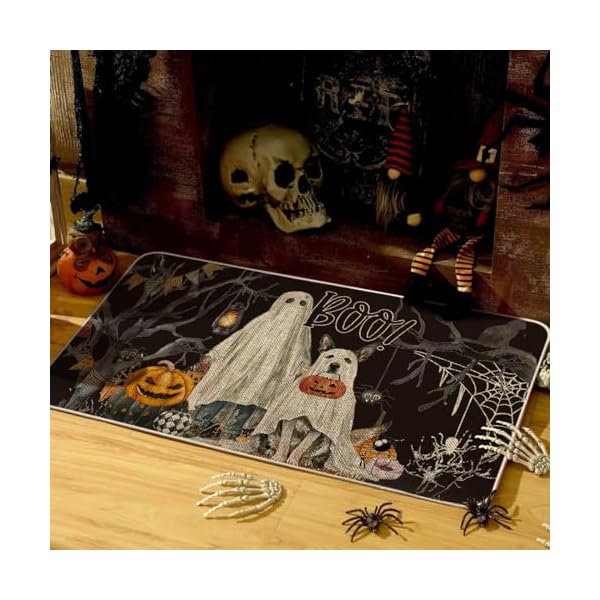   Artoid-Mode-Ghost-Pumpkins-Tree-Dog-Boo-Black-Halloween-Doormat-Home-Decor-Low-Profile-Switch-Rug-Door-Mat-Floor-Mat-for-Indoor-Outdoor-17x29-Inch