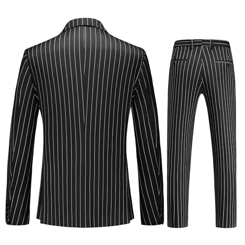 MOGU Mens 3 Piece Pinstripe Suit Slim Fit Double Vents Tuxedo Jacket Vest & Pants Casual Dress Set2