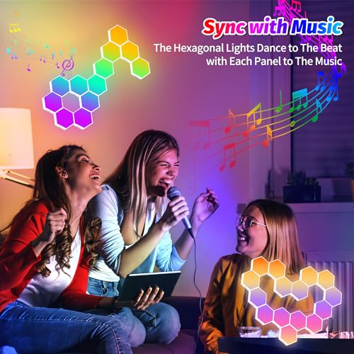 Image of 20 Pack DIY Hexagon LED Lights, Music Sync RGB Gaming Lights with APP Smart Wall Lights for Bedroom Living Room Decor