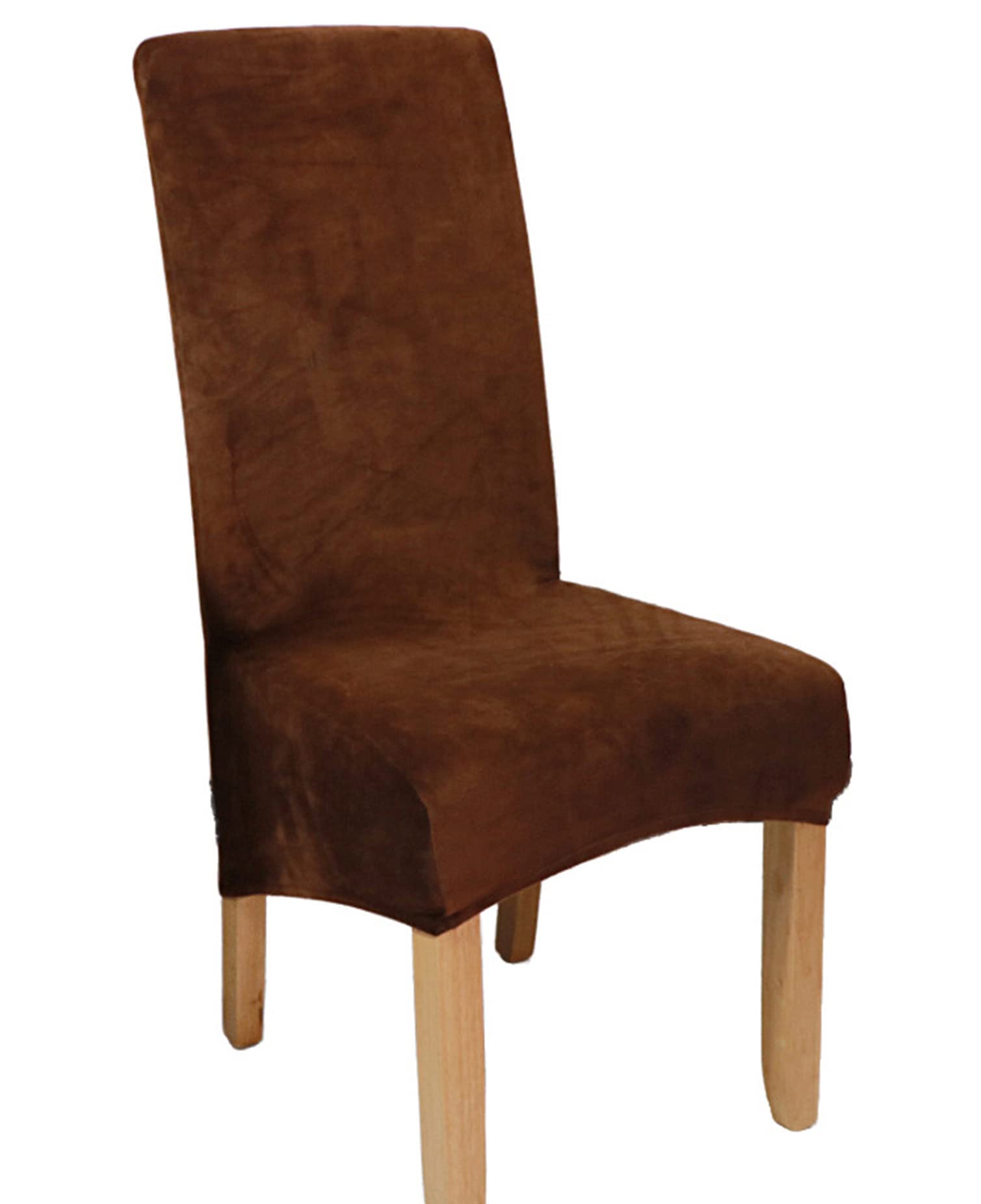 Housse de salle à manger en velours extensible et amovible pour chaise de salon marron foncé