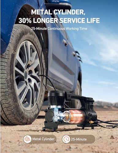 Astroai AIRUN T4 Heavy-Duty Air Compressor Auto Shutoff 12V Portable Air Pump With 1.97Cfm, 120Psi Digital Car Tire Inflator With Alligator Clips, Led Light For Pickup, Truck, Suv Rv thumb #3