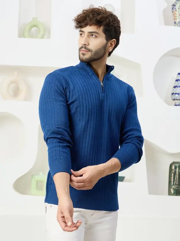 Image of ColorChakra High Neck Woollen Sweater for Mens Half Zip Wool Cardigan Plus Size M to 5XL