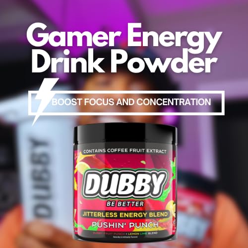 Image of Dubby - Gamer Energy Drink Powder for Gaming - Sugar Free Energy Drinks, Nootropics Jitter-Free Natural Energy Powder, Fruit Punch Lemon Lime Flavor, 30 Serving, 5.61 Ounces (Pushin Punch)
