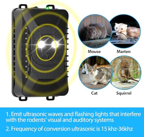 MEKEET Marderschreck, Testsieger Mit Marder, Marderabwehr Dachboden Mit Ultraschall & Blinklicht, Marderschutz FüR Kfz, Motorraum, Haus, Garage, Keller FüR 90m²