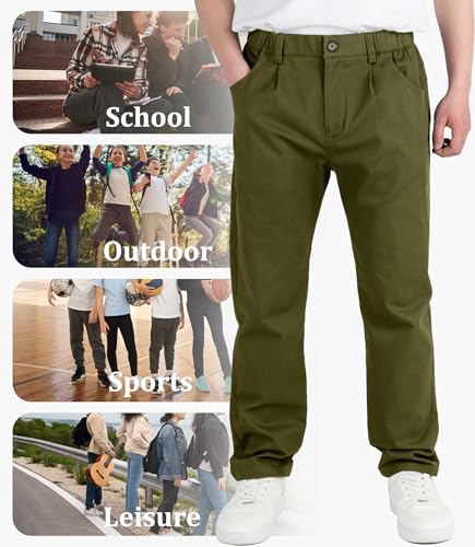 CAMLAKEE Boys' Pleated Dress Pants Kids Elastic Waist Twill Straight Leg School Uniform Pants2