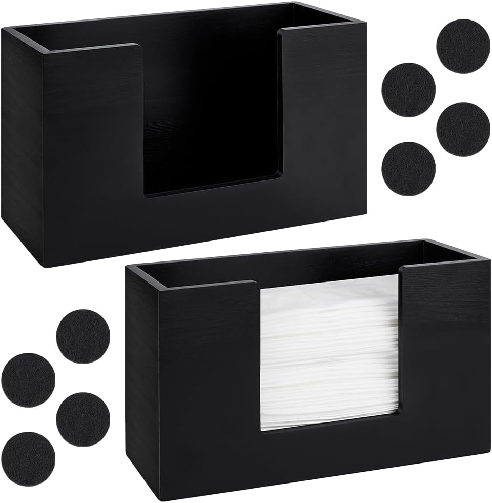 2 Pack Black Paper Towel Dispenser Countertop, Wooden Bathroom Paper Towel Holder Countertop Multifold Z-fold C-fold Napkin Holder for Kitchen Bathroom Toilet Tabletop Car Office