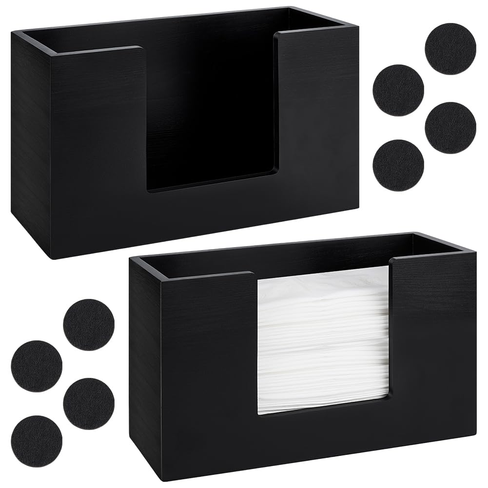 Paquete de 2 dispensadores de toallas de papel de madera, soporte multifuncional negro para cocina, baño, oficina, coche, ideal para plegado en Z y servilletas, elegante almacenamiento de encimera