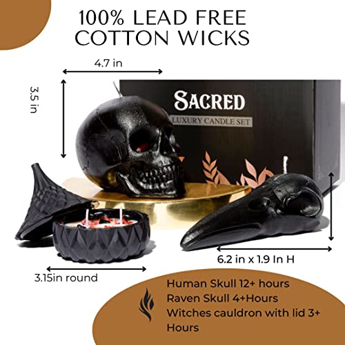 Sacred Luxury Skull Candle Set - Witchy Gifts For Women | Gothic Candles | Set Of 3 | Gothic Decor Home | Spooky Gifts | Wiccan Decor | Goth Gifts For Women, Black #TOP3