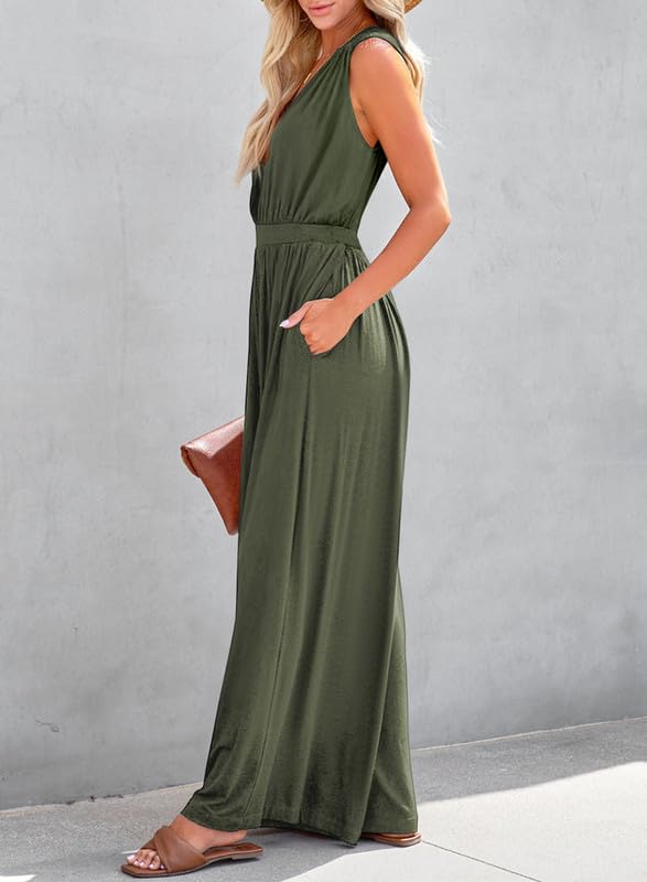 Dokotoo Sleeveless Jumpsuit Wrapped V Neck Elegant for Womens Dressy Casual 2025 One Piece Romper Outfits