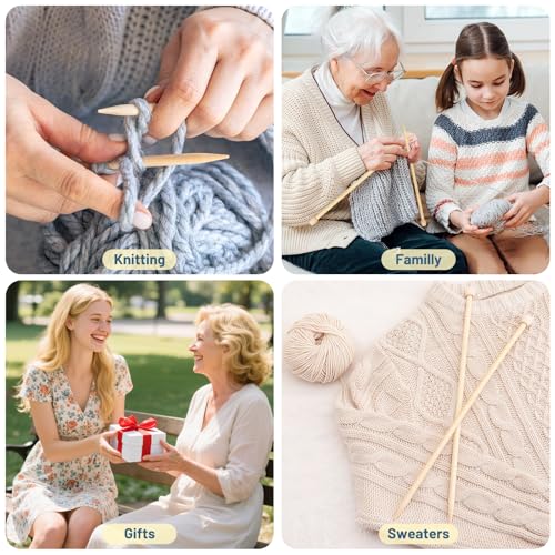 Image of Aeelike 18 Pairs Bamboo Knitting Needles Set - 10 Inches Wooden Knitting Needles Single Point with Roll Bag - Portable Knittings Needle Set for Beginners (2mm - 10mm)