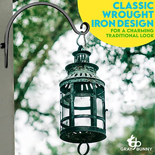 Gray Bunny 2 Pack Outdoor Plant Hanger Hook, 15” Hand Forged Curved Iron Wall Hooks For Bird Feeders, Lanterns, Wind Chimes, Patio Decor - Black #TOP3