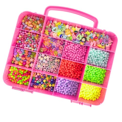 Kit Miçanga Para Pulseira Infantil Com 2000 Peças + Chaveiro Silicone Kawaii Maleta Organizadora de
