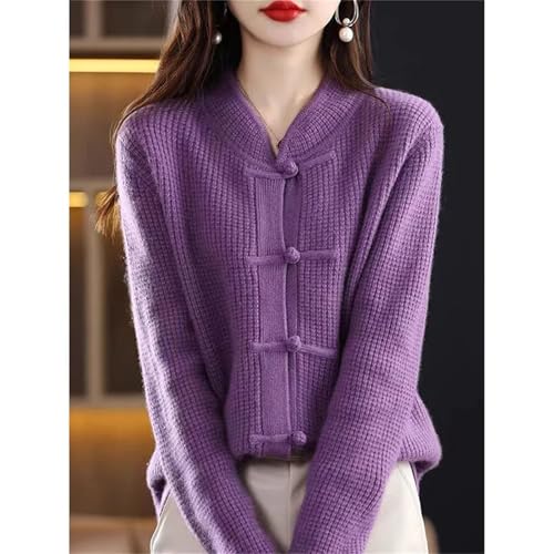 Women's Chinese Style Cardigan Knit Top Stand Collar Vintage Frog Button Long Sleeve Sweater Coat3