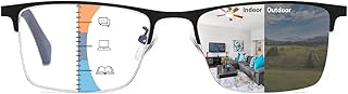 K.LAVER Durable Progressive Multifocus Photochromic Reading Glasses for Men Anti-blue Light Transition Multifocal Reader