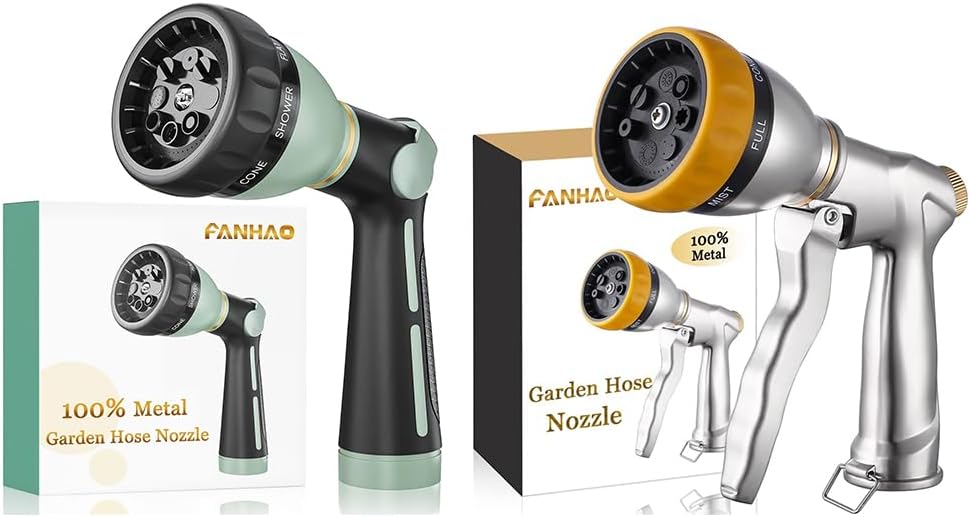 FANHAO Metal Water Hose Nozzle Sprayer+Heavy Duty Metal with 7 Spray Patterns
