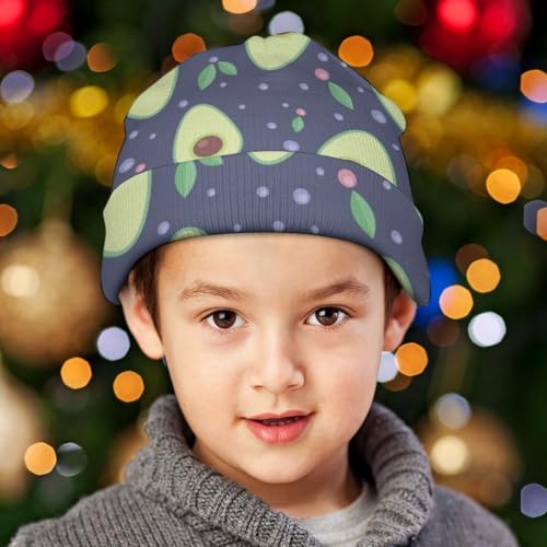 Cute Avocado Pattern Kids Beanie Hat for for Girls Boys Children Cap Winter Knitted Chemo Cancer Headwear Accessories Gifts Decoration Black 6