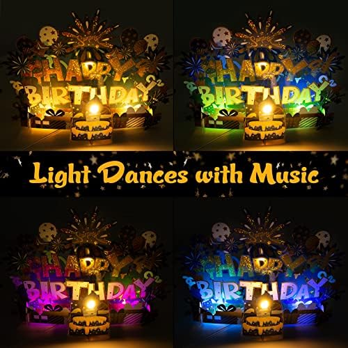 OAKJAR Birthday Card, Musical Happy Birthday Cards with Blowable Candle and Light, Large 3D Pop Up Birthday card, Musical Birthday Gift Greeting Card for Men Women Kids