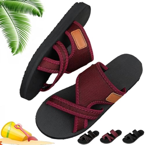 Sandals for Women 2026 Breathable Mesh Slip-On Open Toe Crisscross Strap Non-Slip Sole Casual Comfortable Flip Flops (Red,24.0 c