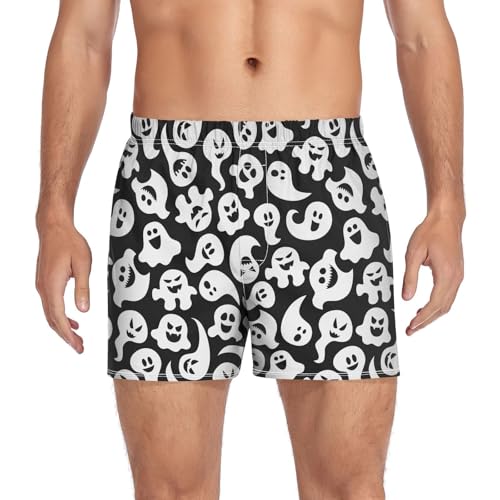 Men's Cotton Boxers Briefs Halloween Ghost Breathable Boxer Shorts Underwear with Button Fly M