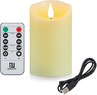 Flickering Flameless Candles with Rechargeable Battery, Electronic Candles with Remote and Timer, led Pillar Candles Real Wax Wick, led Candles for Home, Wedding, Halloween, Christmas 3" x 5"