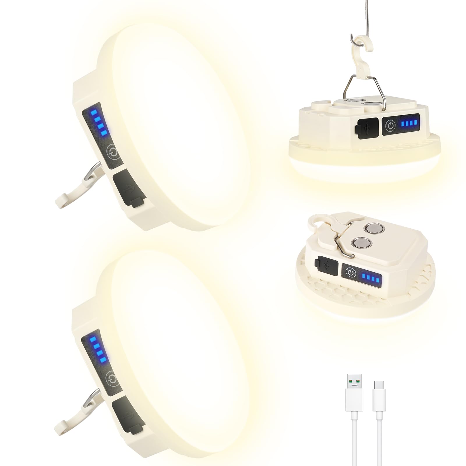 Lampada da campeggio ricaricabile 3000LM, lanterna LED con 4000 mAh, protezione per gli occhi Soft Start, luce magnetica da appendere con tipo C, luce di emergenza per interruzione di corrente