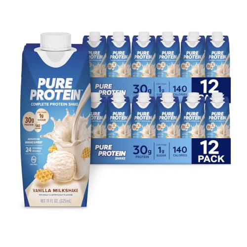 Pure Protein Vanilla Protein Shake,30g Complete-Protein,Vitamins A,C,D,and E plus Zinc to Support Immune Health,Ready to Drink and Keto-Friendly,11oz Bottles,(Pack of 24)