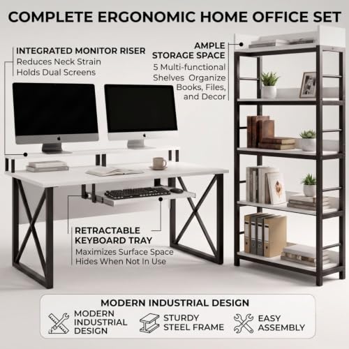 Image of FFO Modern Bedside Table with Drawer & Open Shelf, Wooden Top with Metal Frame, Compact Nightstand for Bedroom, End Table for Living Room
