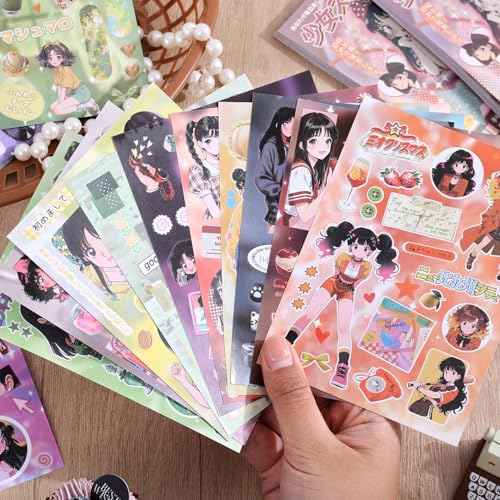 Image of Girl's Japanese Retro Sticker Book, Anime Showa Girl Theme - 650+ Cute Old Showa Style Comics Stickers, for DIY Scrapbooking Journaling Handbook Decoration