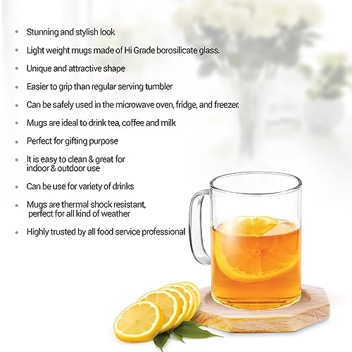 Image of Treo by Milton Borosilicate Vista Glass Tea Mug Set of 6, 220 ml Each, Transparent | Glass Tea Cups | Coffee Mug | Milk | Hot Chocolate | Latte | Cappuccino | Mocha | Espresso