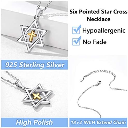 Silvora Sterling Silver Star of David Pendant Necklace with 22 in Rolo Chain Megan Cross Jewelry for Women