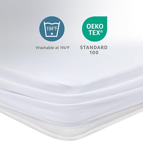 Miniatura 6 de YATAS BEDDING Microfit - Protector de colchón impermeable, sin vinilo, suave y duradero, lavable a máquina a 90, color blanco (tamaño matrimonial,