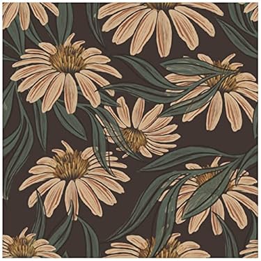 AMAZON - HAOKHOME 93292 Vintage Peel and Stick Wallpaper Floral Brown/PeachPuff/Green Daisy Wall Decor Home Bathroom Boho Decor 17.7in x 19.6ft