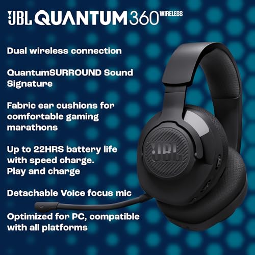 Quantum 360 Cuffie Gaming Wireless Over Ear, con Doppia Connessione Wireless 2.4GHz/Bluetooth, 22 ore di Autonomia, Compatibilità Multi-Platform, Microfono Rimovibile con Opzione Mute, Nero - Cuffia gaming - Immagine 3