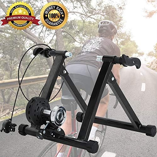 Dkeli Bike Trainer Stand Bicycle Trainer Road Bike Trainer Machine with Noise Reduction Wheel 5 Levels Resistance Portable Magnetic Exercise Cycling Mountain Stationary Bike Stand for Indoor Riding