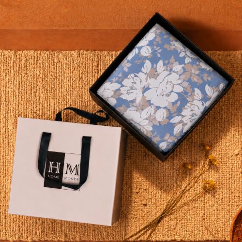 Image of HOMEMONDE 210 TC Cotton Fitted Bedsheet for King Size Bed 84 x 78 Inch, Blossom Haze Design, 2 Matching Pillow Covers & Premium Gift Box Included
