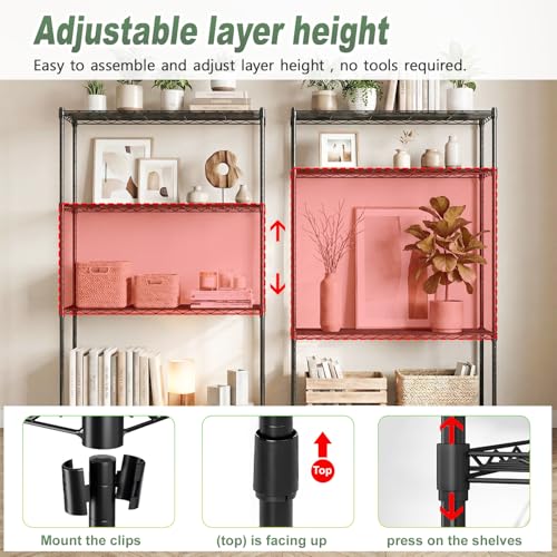 Image of BestOffice 4-Tier Wire Shelving Unit, 1000 LBS Heavy Duty Metal Storage Shelves, Adjustable Wire Shelf for Garage, Kitchen, Pantry, Utility Shelving Rack with Leveling Feet, Black