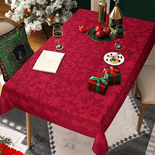 Yugarlibi Red Flowers Tablecloths, Poinsettia Washable Table Cloth Rectangle, Wrinkle Free Table Cover for Dinner Kitchen Party Christmas, 60x84in / 152x213cm