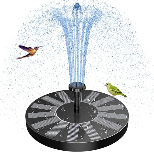 AISITIN Fuente Solar Jardin Exterior, Fuente Solar Flotante Bomba con 6 Boquillas para Baño de Pájaros, Estanque Acuario y Decoración Jardín(1,5W)