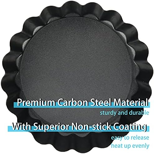 Highkit 10 Pack Tart Tins with Loose Base, Non Stick Flan Tin Mini 4 inch / 10 cm Fluted Round Pie Tin for Baking Quiche Pie Tartlet, Carbon Steel, (10cm×10)